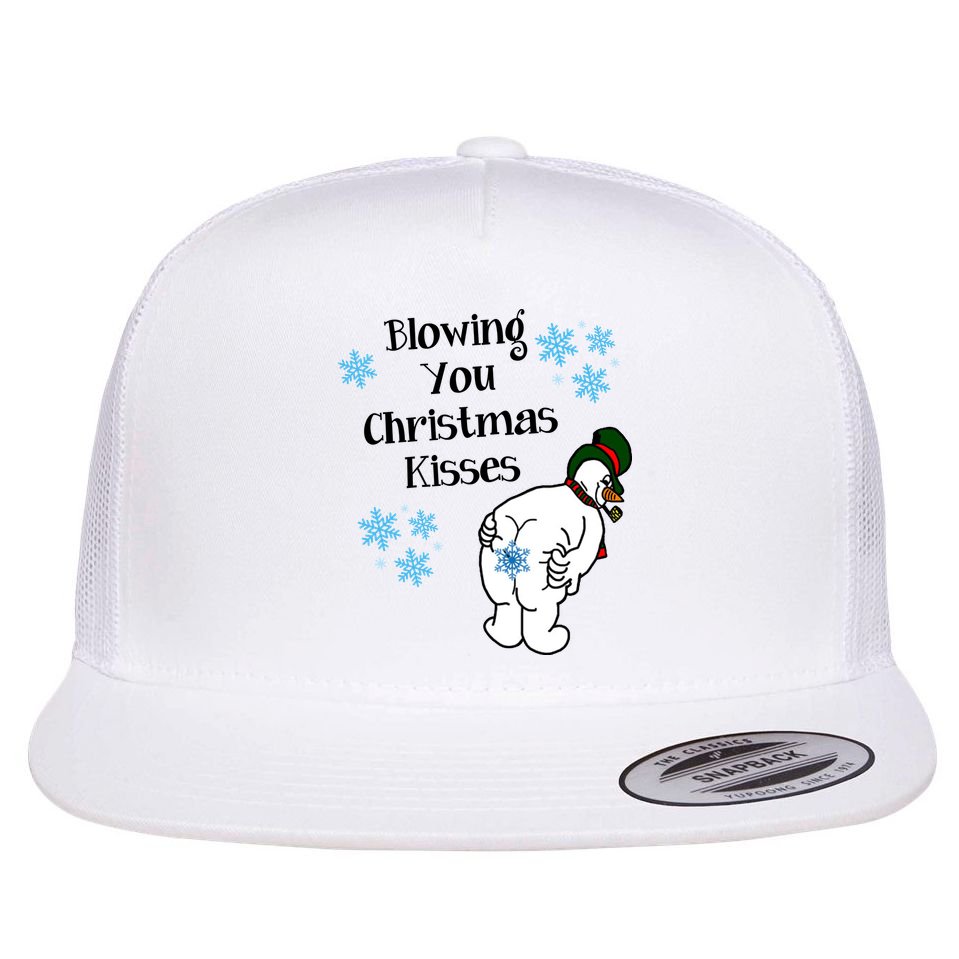 Blowing You Christmas Kisses Funny Snowman Flat Bill Trucker Hat