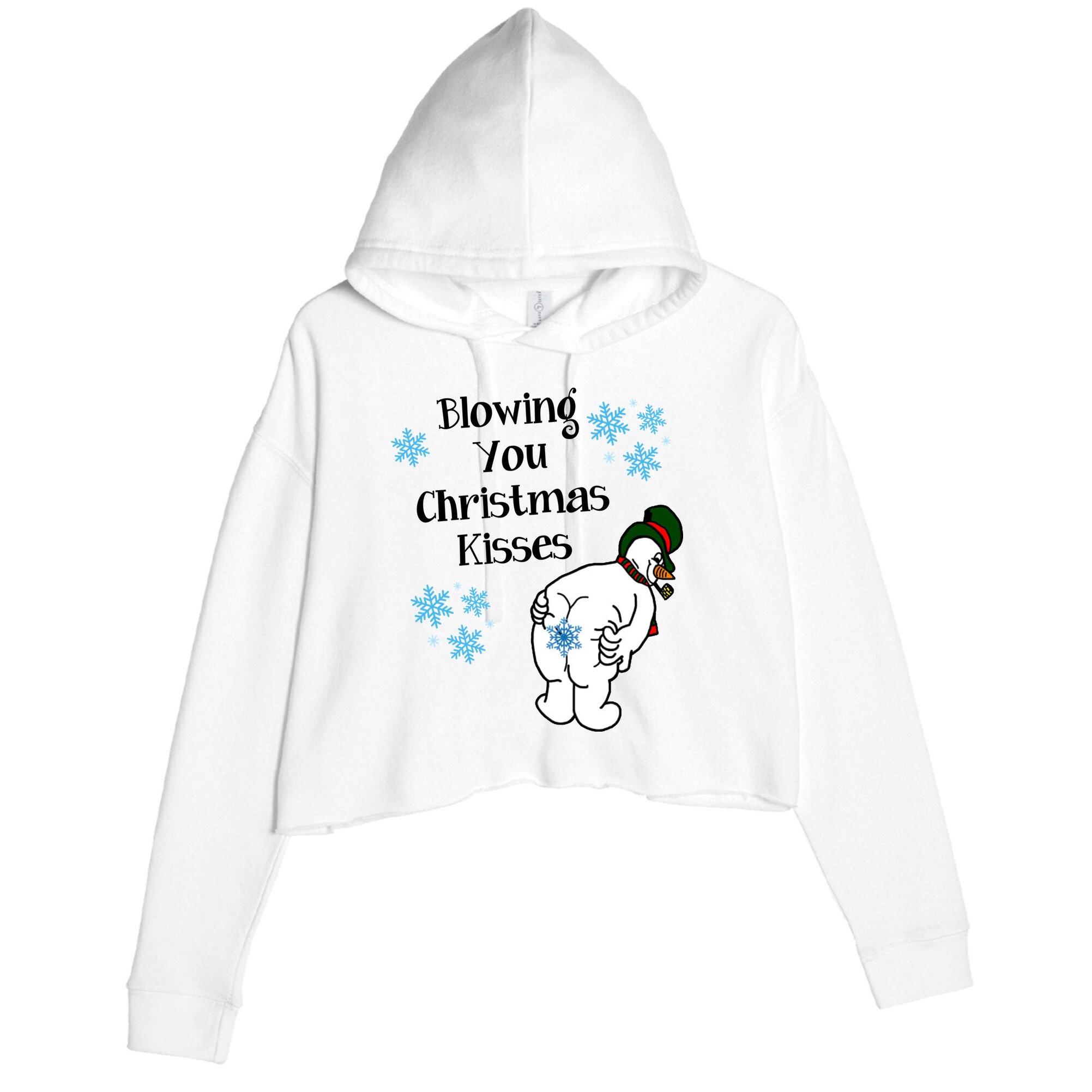 Blowing You Christmas Kisses Funny Snowman Crop Fleece Hoodie