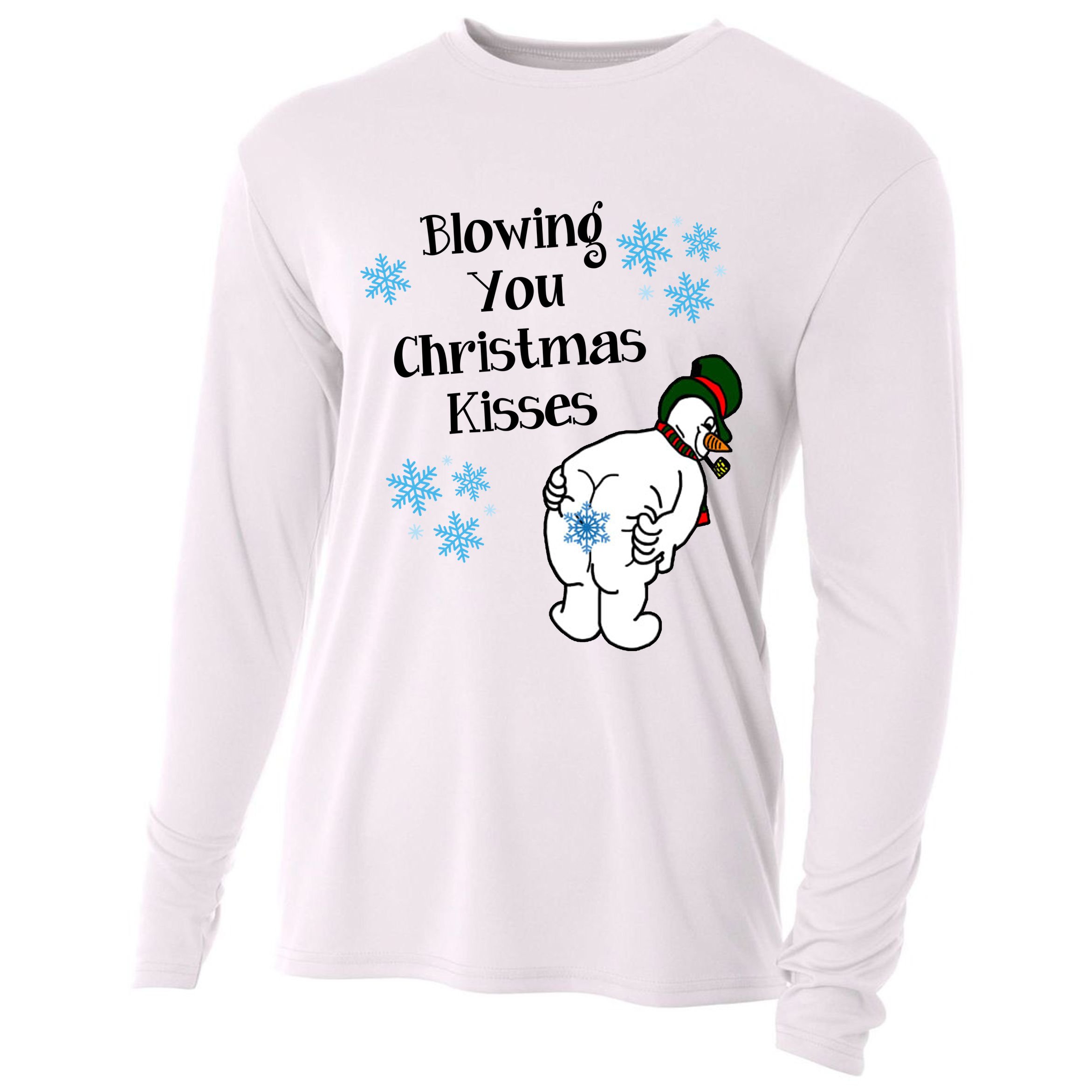 Blowing You Christmas Kisses Funny Snowman Cooling Performance Long Sleeve Crew