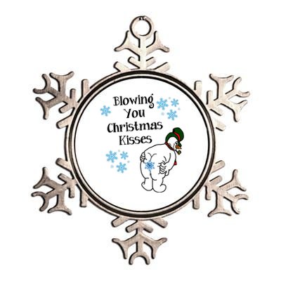 Blowing You Christmas Kisses Funny Snowman Metallic Star Ornament