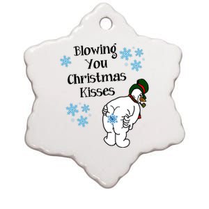 Blowing You Christmas Kisses Funny Snowman Ceramic Star Ornament