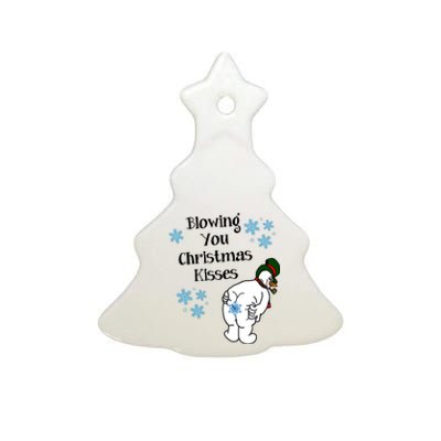 Blowing You Christmas Kisses Funny Snowman Ceramic Tree Ornament