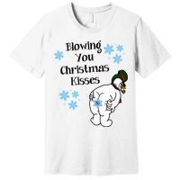 Blowing You Christmas Kisses Funny Snowman Premium T-Shirt