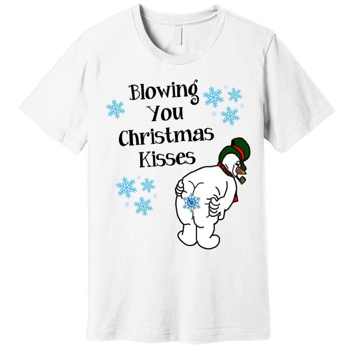 Blowing You Christmas Kisses Funny Snowman Premium T-Shirt