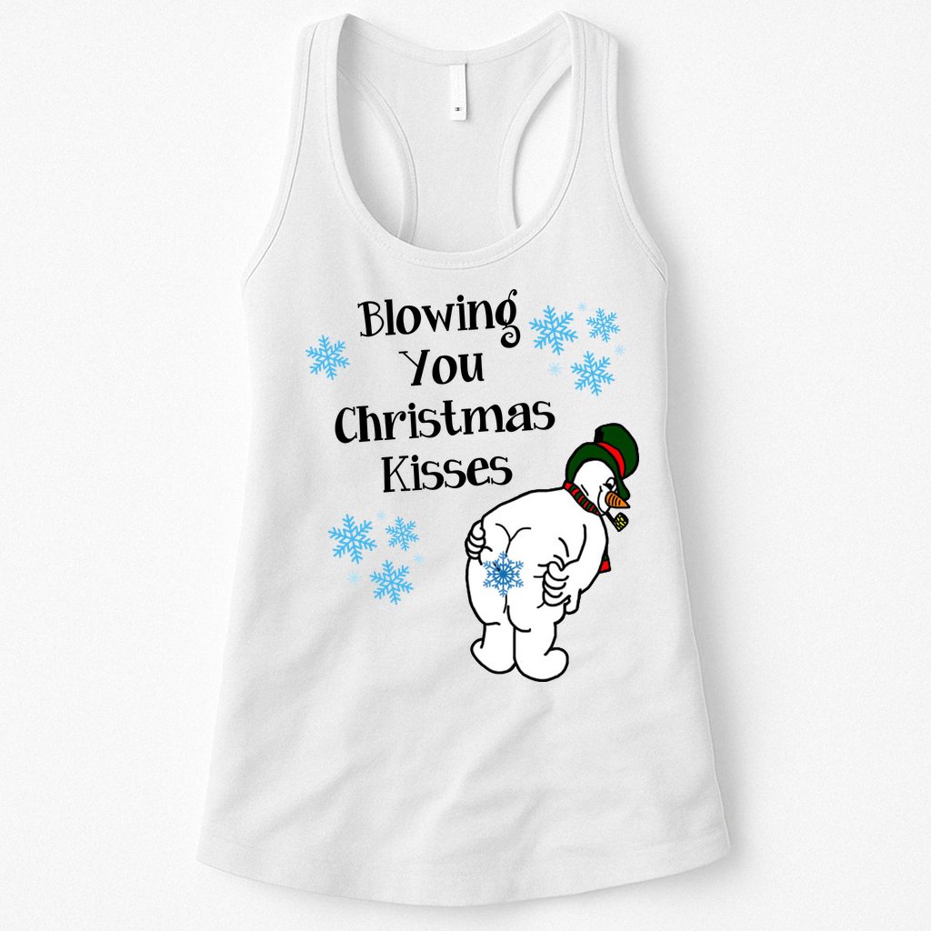 Blowing You Christmas Kisses Funny Snowman Womens Tank Top