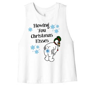 Blowing You Christmas Kisses Funny Snowman Women's Racerback Cropped Tank