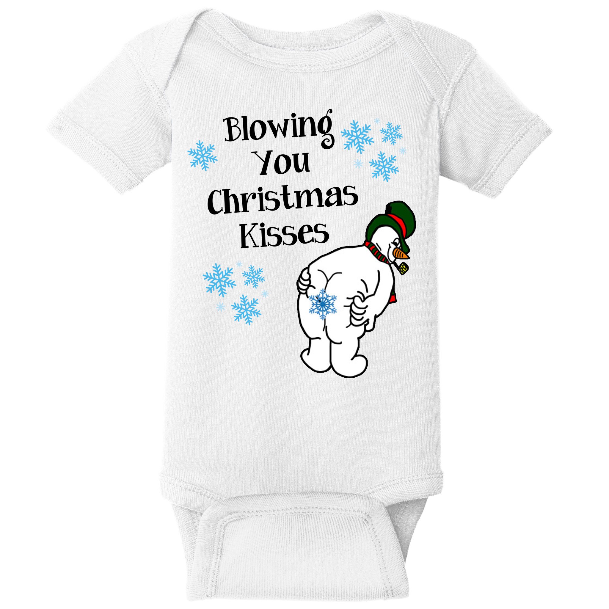 Blowing You Christmas Kisses Funny Snowman Baby Bodysuit
