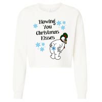 Blowing You Christmas Kisses Funny Snowman Cropped Pullover Crew