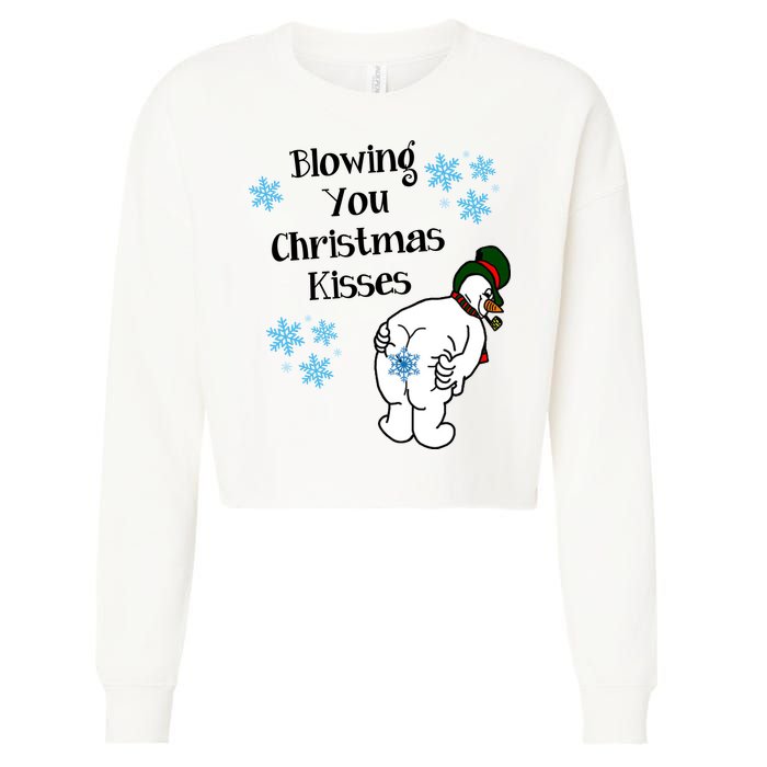 Blowing You Christmas Kisses Funny Snowman Cropped Pullover Crew