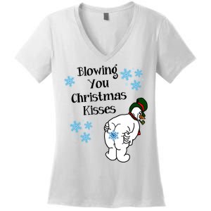 Blowing You Christmas Kisses Funny Snowman Women's V-Neck T-Shirt