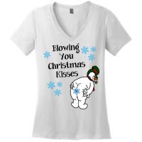 Blowing You Christmas Kisses Funny Snowman Women's V-Neck T-Shirt