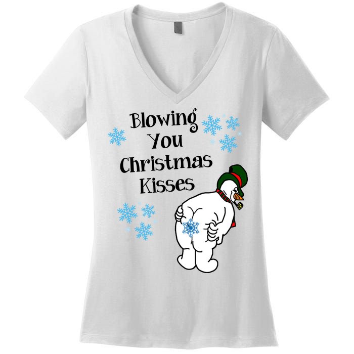 Blowing You Christmas Kisses Funny Snowman Women's V-Neck T-Shirt