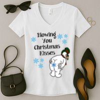Blowing You Christmas Kisses Funny Snowman Women's V-Neck T-Shirt