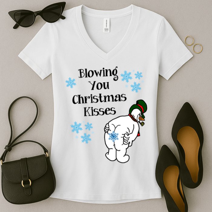 Blowing You Christmas Kisses Funny Snowman Women's V-Neck T-Shirt