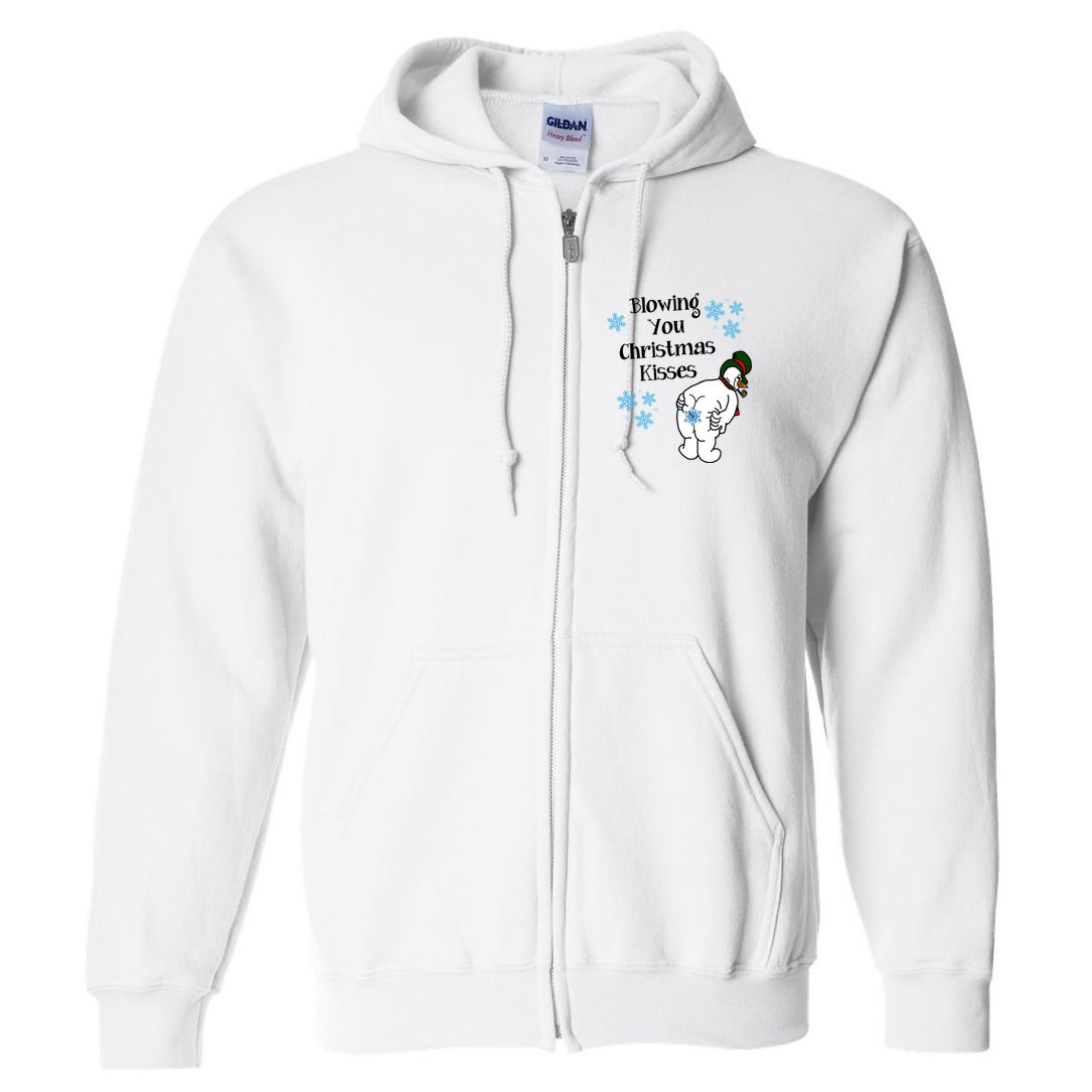 Blowing You Christmas Kisses Funny Snowman Full Zip Hoodie