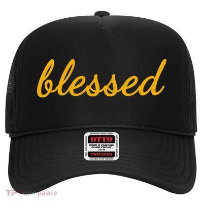 Blessed Yellow Christian High Crown Mesh Back Trucker Hat