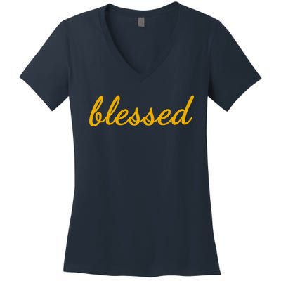 Blessed Yellow Christian Women's V-Neck T-Shirt