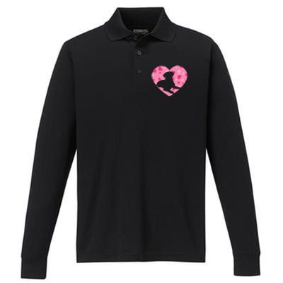 Black Yellow Chocolate Lab Heart Valentine's Day Labrador Gift Performance Long Sleeve Polo