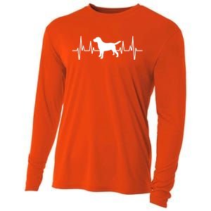 Black Yellow Chocolate Lab Heartbeat Valentine's Labrador Gift Cooling Performance Long Sleeve Crew