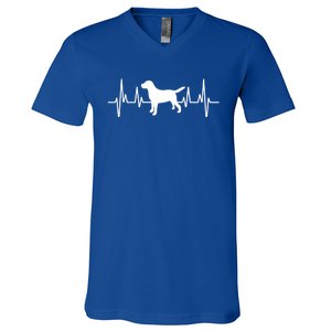 Black Yellow Chocolate Lab Heartbeat Valentine's Labrador Gift V-Neck T-Shirt