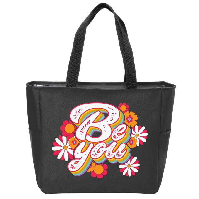 Be You Colorful Retro Vintage Floral Zip Tote Bag