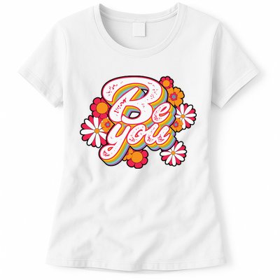 Be You Colorful Retro Vintage Floral Womens T-Shirt
