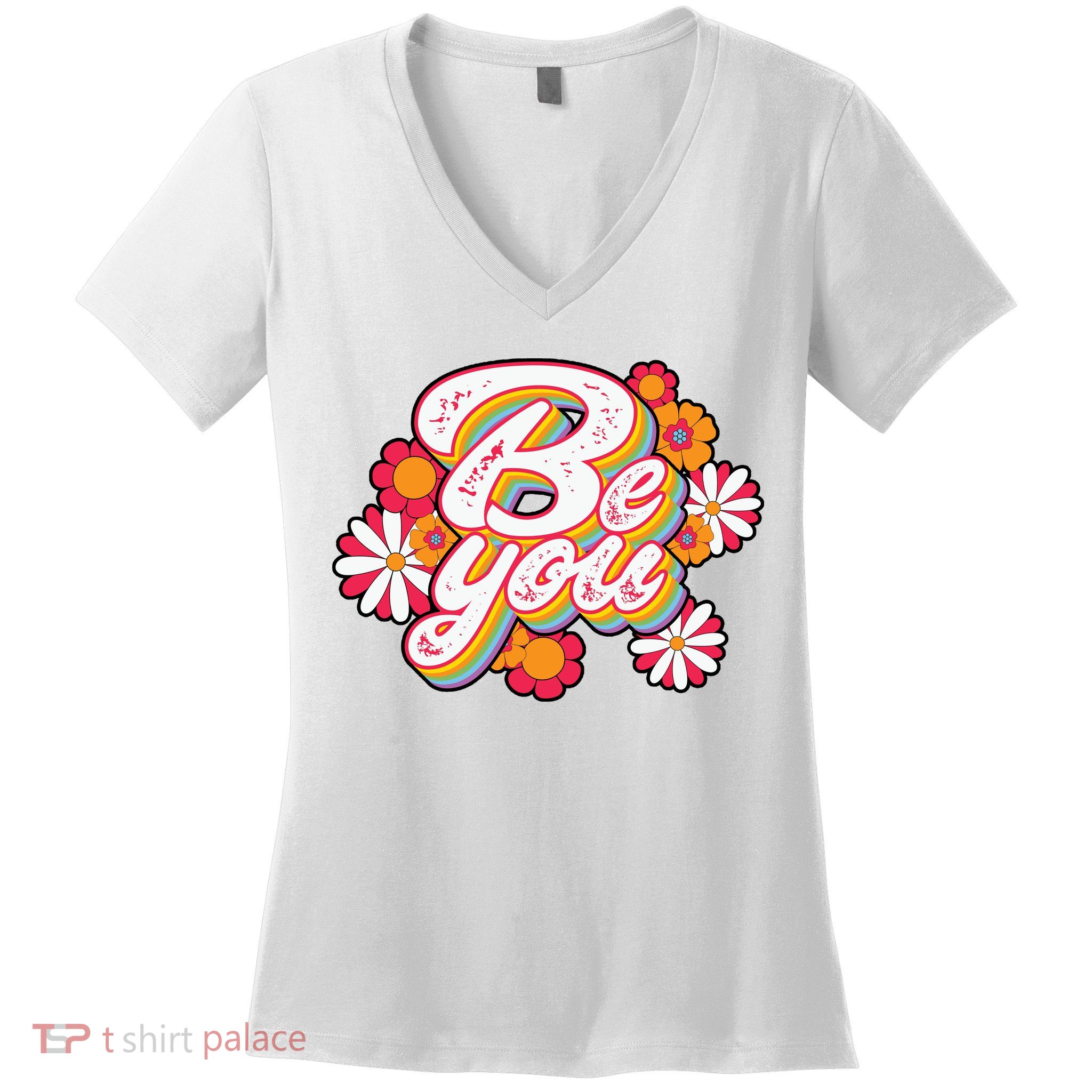 Be You Colorful Retro Vintage Floral Women's V-Neck T-Shirt