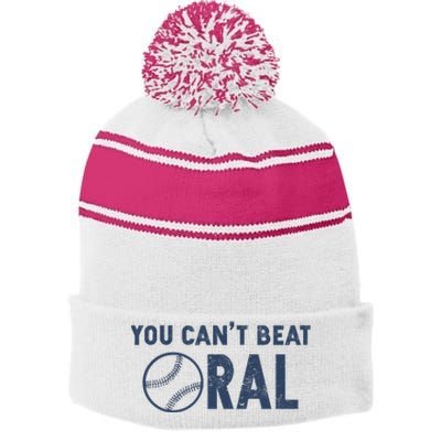 Baseball You Cant Beat Oral Stripe Pom Pom Beanie