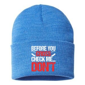 Before You Cross Check Me Dont Ice Hockey Player Gift Sustainable Knit Beanie