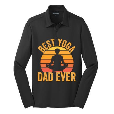 Best Yoga Dad Ever Yoga Dad Vintage Sunset Gift Silk Touch Performance Long Sleeve Polo