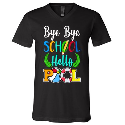 Bye Bye School Hello Pool V-Neck T-Shirt