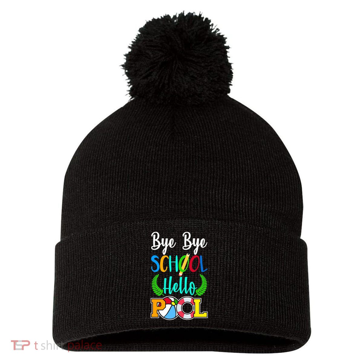 Bye Bye School Hello Pool Pom Pom 12in Knit Beanie