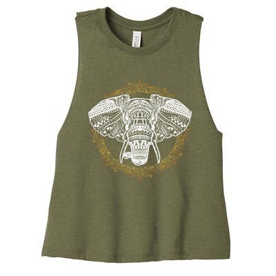 Bohemian Yoga Elephant Boho Majestic Spirit Animal Meaningful Gift Women's Racerback Cropped Tank