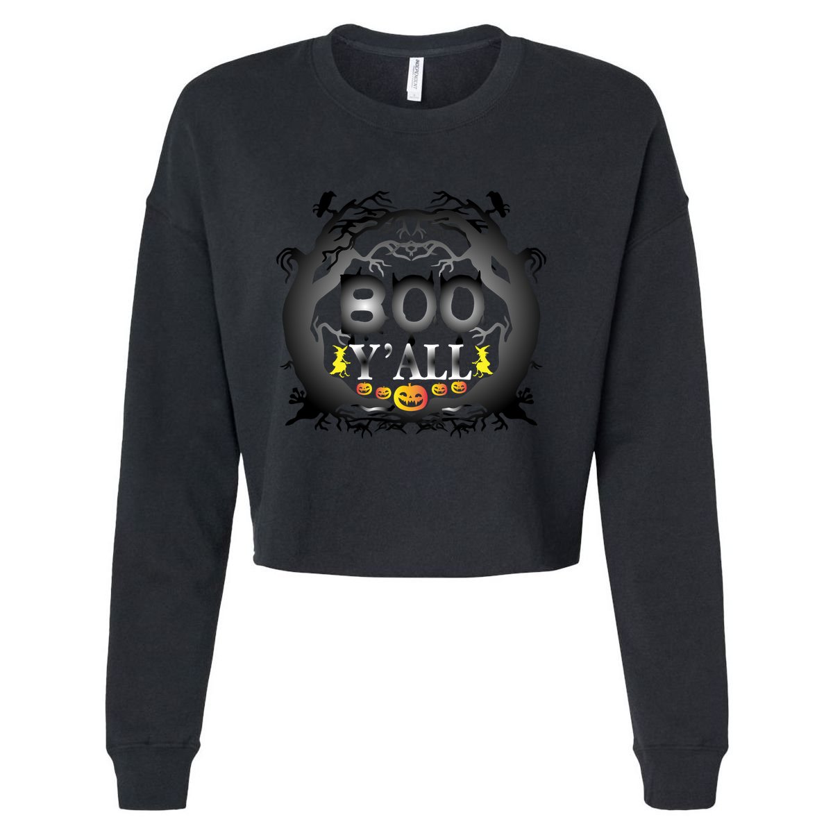 Boo Y'all Funny Halloween Cropped Pullover Crew