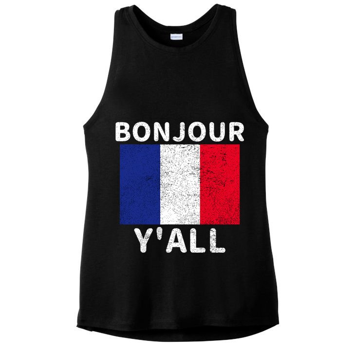 Bonjour Y'all French Flag France Pride  Ladies PosiCharge Tri-Blend Wicking Tank