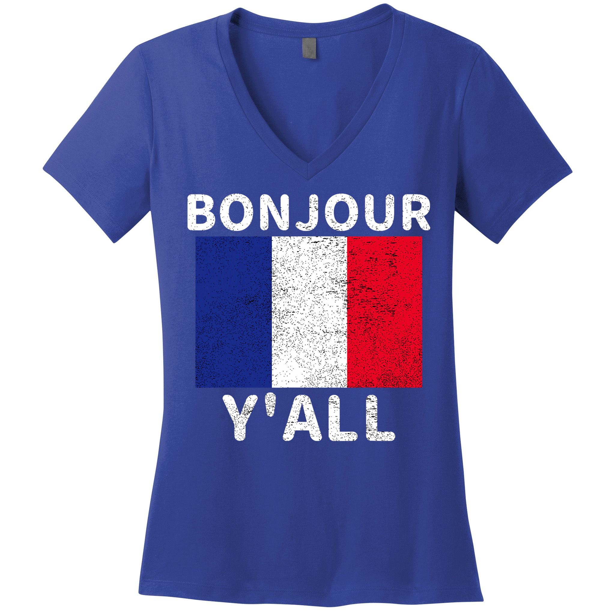 Bonjour Y'all French Flag France Pride  Women's V-Neck T-Shirt