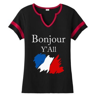 Bonjour YAll Funny French Flag France Lover Ladies Halftime Notch Neck Tee