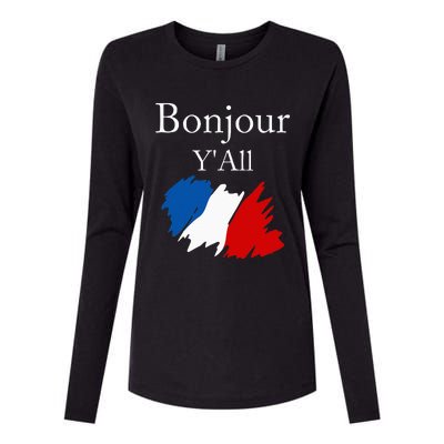 Bonjour YAll Funny French Flag France Lover Womens Cotton Relaxed Long Sleeve T-Shirt