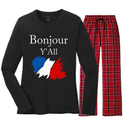 Bonjour YAll Funny French Flag France Lover Women's Long Sleeve Flannel Pajama Set 