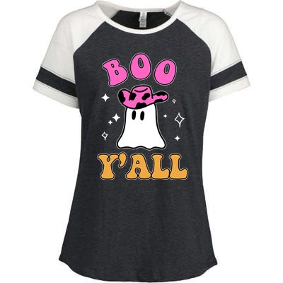 Boo Yall Ghost Halloween Enza Ladies Jersey Colorblock Tee