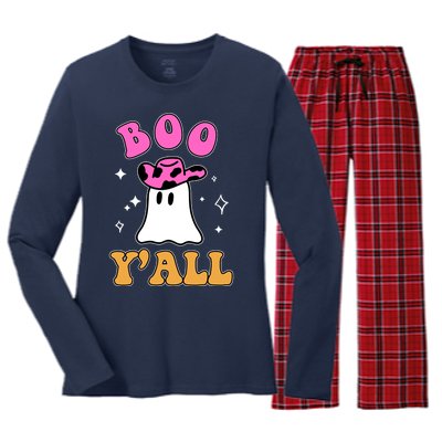 Boo Yall Ghost Halloween Women's Long Sleeve Flannel Pajama Set 