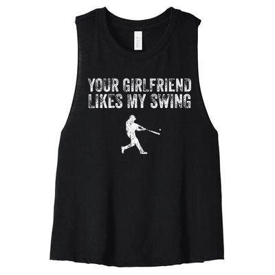 Baseball Your Girlfriend Likes My Swing Vintage Women's Racerback Cropped Tank