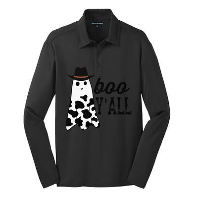 Boo Yall Ghost Scary Western Cowboy Cowgirl Funny Halloween Silk Touch Performance Long Sleeve Polo