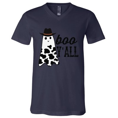 Boo Yall Ghost Scary Western Cowboy Cowgirl Funny Halloween V-Neck T-Shirt