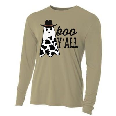 Boo Yall Ghost Scary Western Cowboy Cowgirl Funny Halloween Cooling Performance Long Sleeve Crew