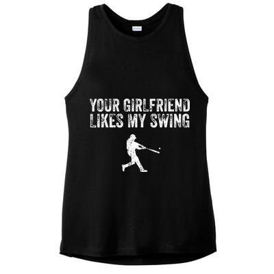 Baseball Your Girlfriend Likes My Swing Vintage Ladies PosiCharge Tri-Blend Wicking Tank