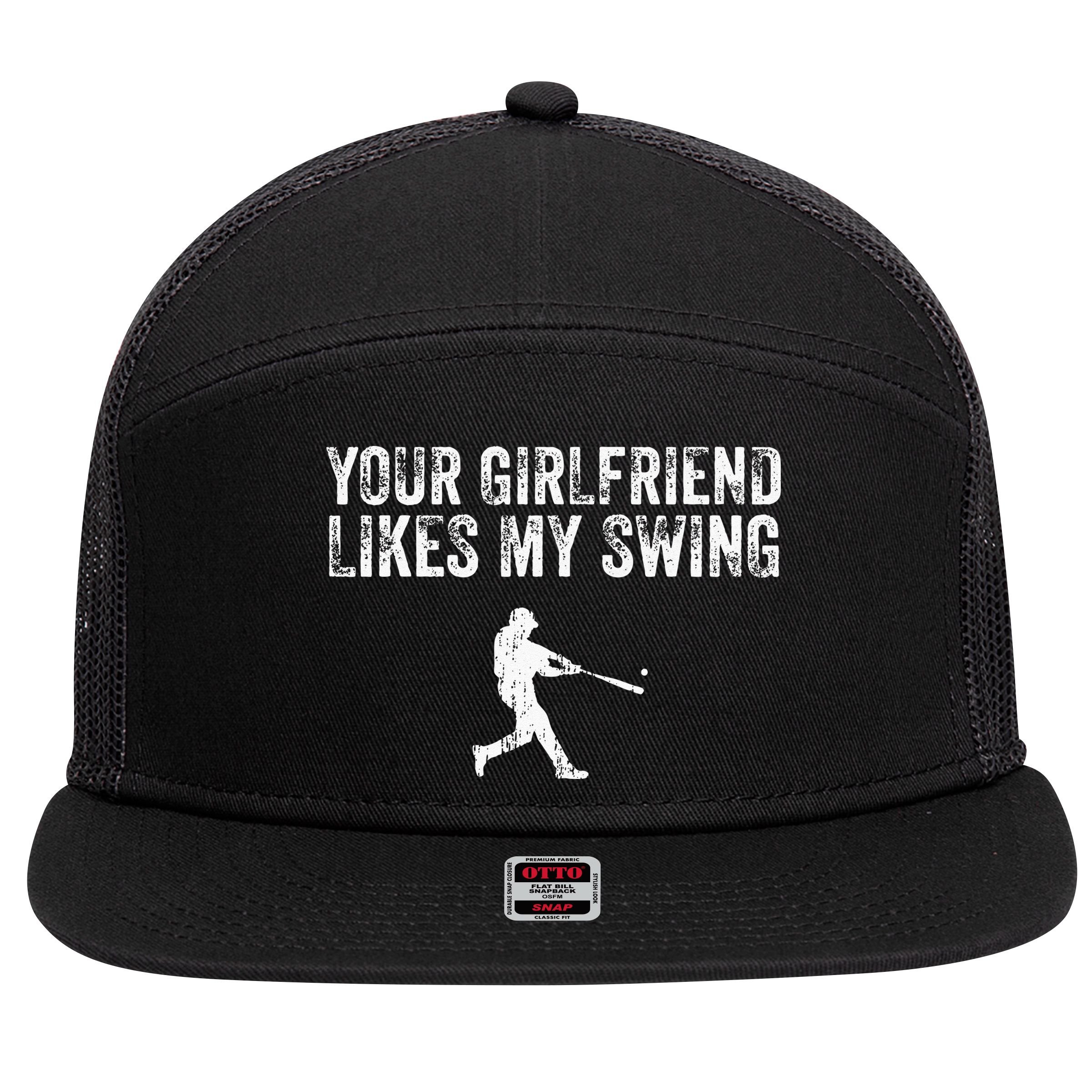 Baseball Your Girlfriend Likes My Swing Vintage 7 Panel Mesh Trucker Snapback Hat