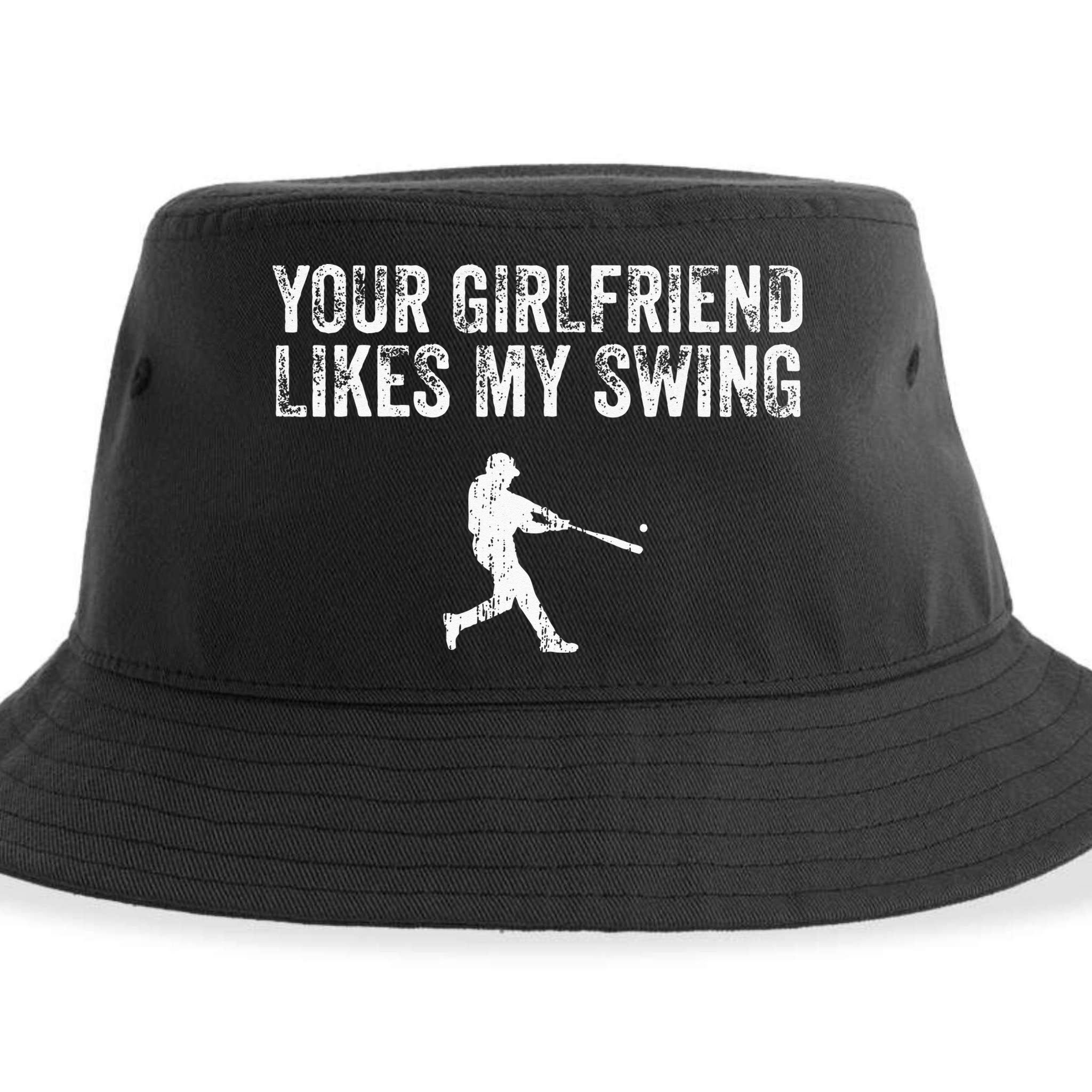 Baseball Your Girlfriend Likes My Swing Vintage Sustainable Bucket Hat