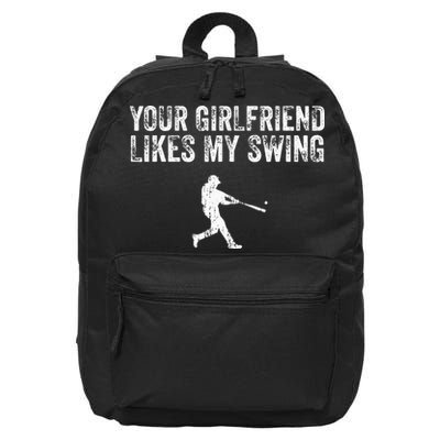 Baseball Your Girlfriend Likes My Swing Vintage 16 in Basic Backpack