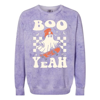 Boo Yeah Halloween Ghost Boy Retro Skateboard Colorblast Crewneck Sweatshirt